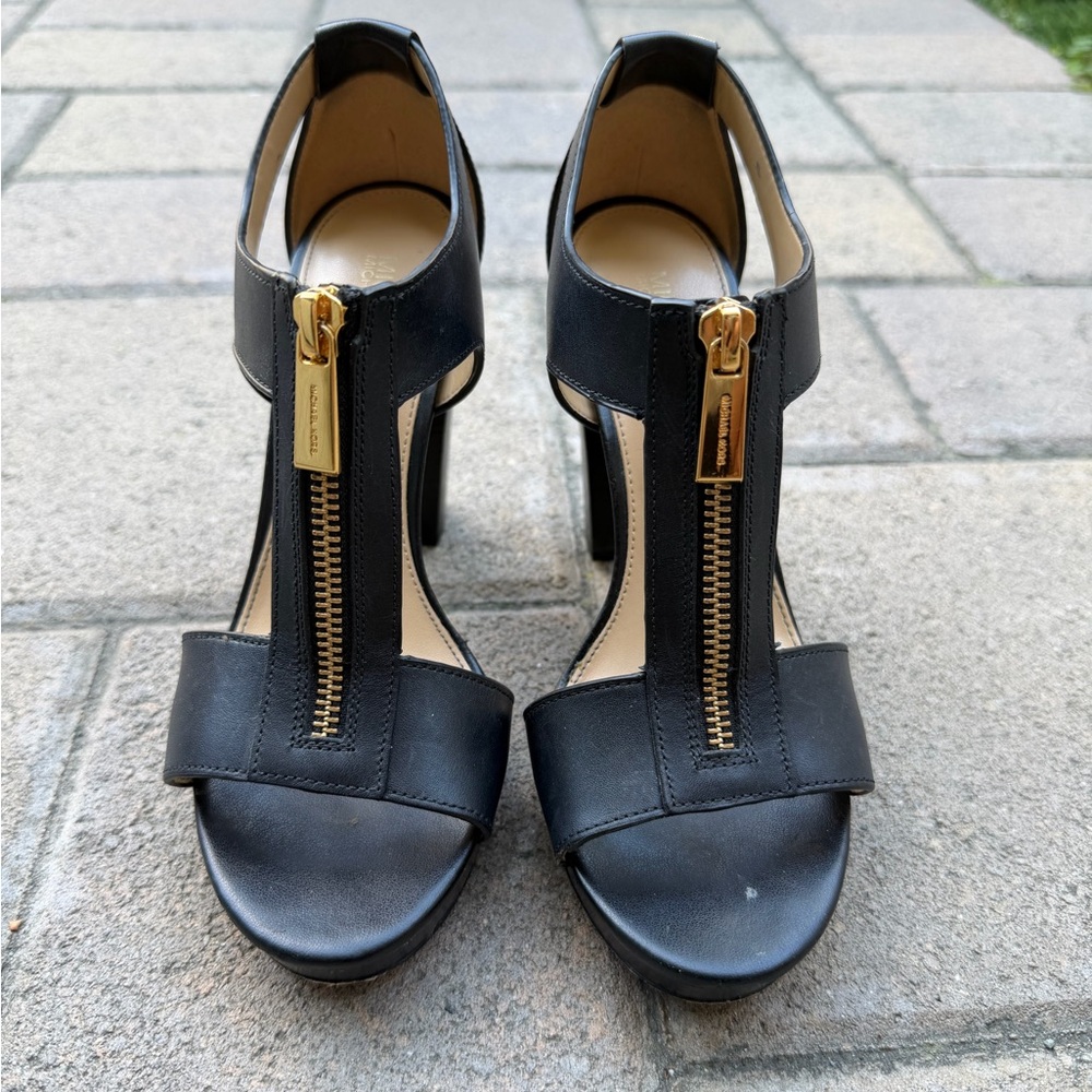 Michael Kors Black High Heels with gold tone zipper